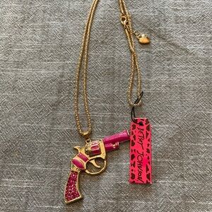 Betsey Johnson Pink and Gold Pistol Pendant Necklace